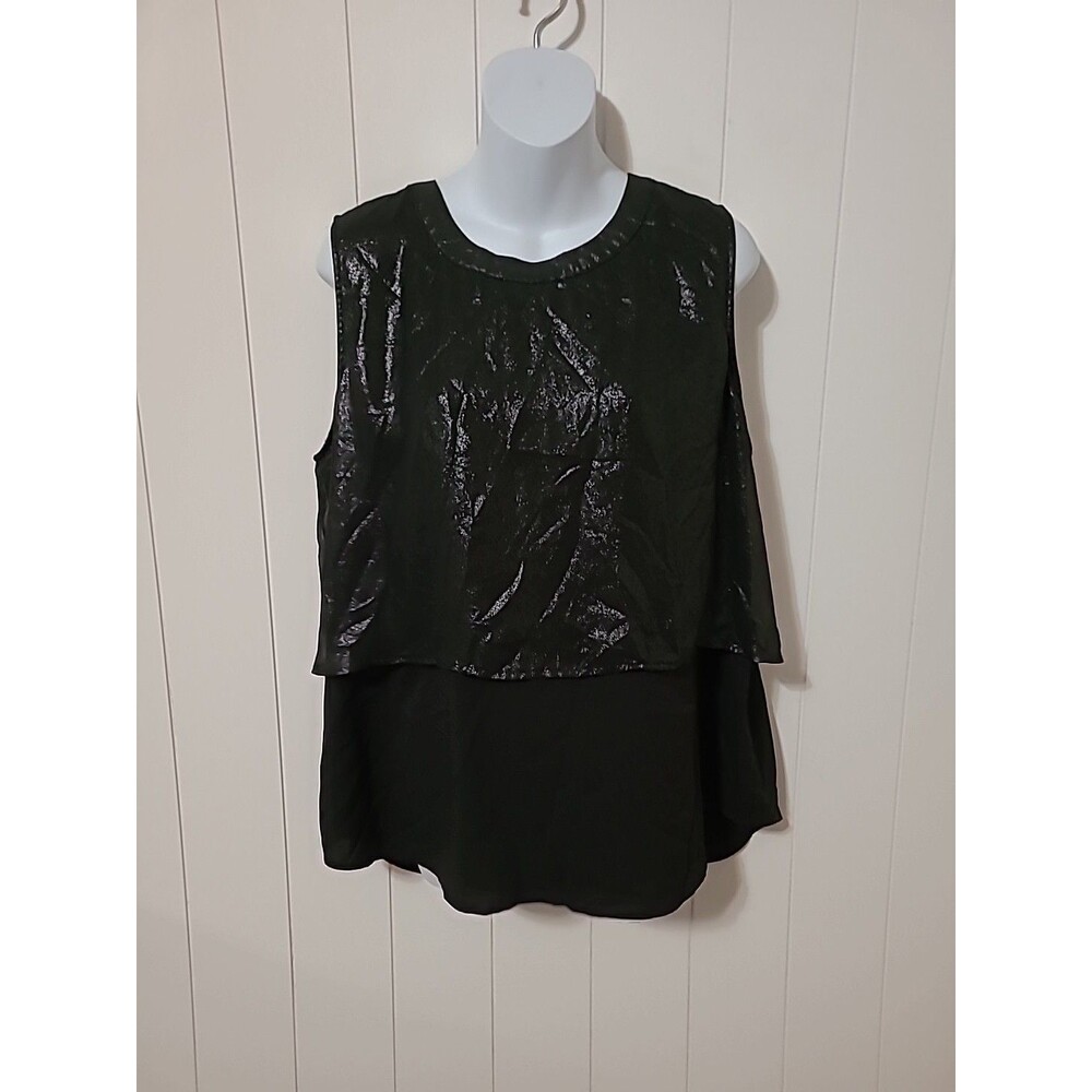 Womens Y2K Black Top Size XL Tiered Metallic Gothic Sleeveless Shimmer
